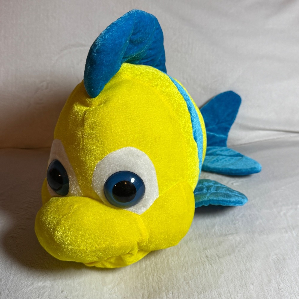 Disney Little Mermaid Flounder Plush Stuffed Animal Yellow and Blue Fish 16"